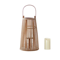 Lantern with Electronic Candle Slatted Bamboo Lantern Textured for Entryway