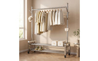 Freestanding Rolling Clothes Rack Movable Garment Rack with Shelves Double-Tier Space-Saving for Bedroom, Laundry Room, Entryway