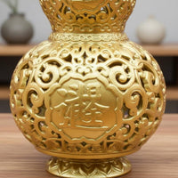 Hollow Carved Gourd Statue Good Luck Brass Gourd Ornament Traditional Style for Living Room