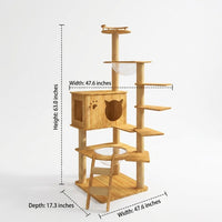 Cat Climbing Frame Activity Center with Round Base, Wood Grain Density Board Playground and Perch, Indoor Paradise for Large Cats with Hammock