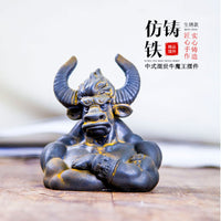 新中式混世牛魔王家居客厅桌面小摆件复古做旧工艺品纯手工装饰品