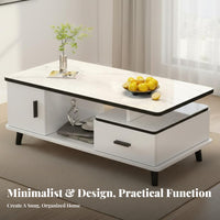 Coffee Table with Storage Marble Pattern Top Rectangular Coffee Table with Compartments Minimalist Furniture Living Room Furniture for Homeowners