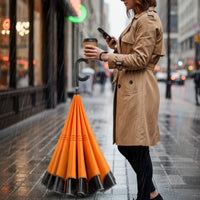 Automatic Close Inverted Umbrella Manual Open Umbrella with 24 Ribs Reflective Large for Drivers, Commuters, Rainy Days, Car, Night Walking