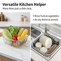 Square Drain Basket Kitchen Sink Drainer, 201 Stainless Steel Dish Drainage Rack and Bowl Strainer, In-Sink Multi-Functional Kitchen Storage Unit