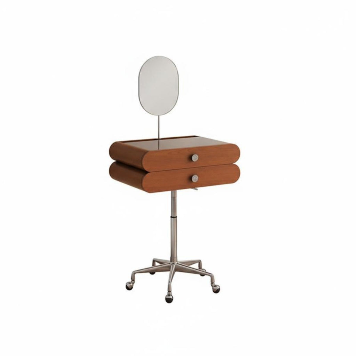 Round Pedestal Table with Mirror Nordic Design Makeup Desk Movable Modernist Inspired for Women, Students, Dressing Area