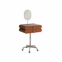 Round Pedestal Table with Mirror Nordic Design Makeup Desk Movable Modernist Inspired for Women, Students, Dressing Area