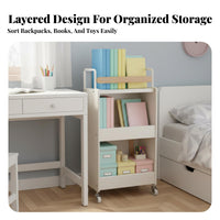 Multi-Tier Storage Trolley Movable with casters Tiered Rolling Shelf for Students