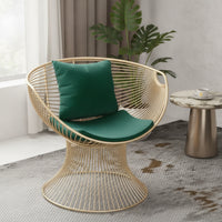 Gold-Tone Woven Metal Chair Contemporary Chair with Cushions Padded Furniture Comfy for Readers, Terrace