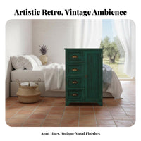 Bedside End Table Mediterranean Look 2-Door Nightstand with Drawer Vintage design sturdy Construction for Apartment Dwellers
