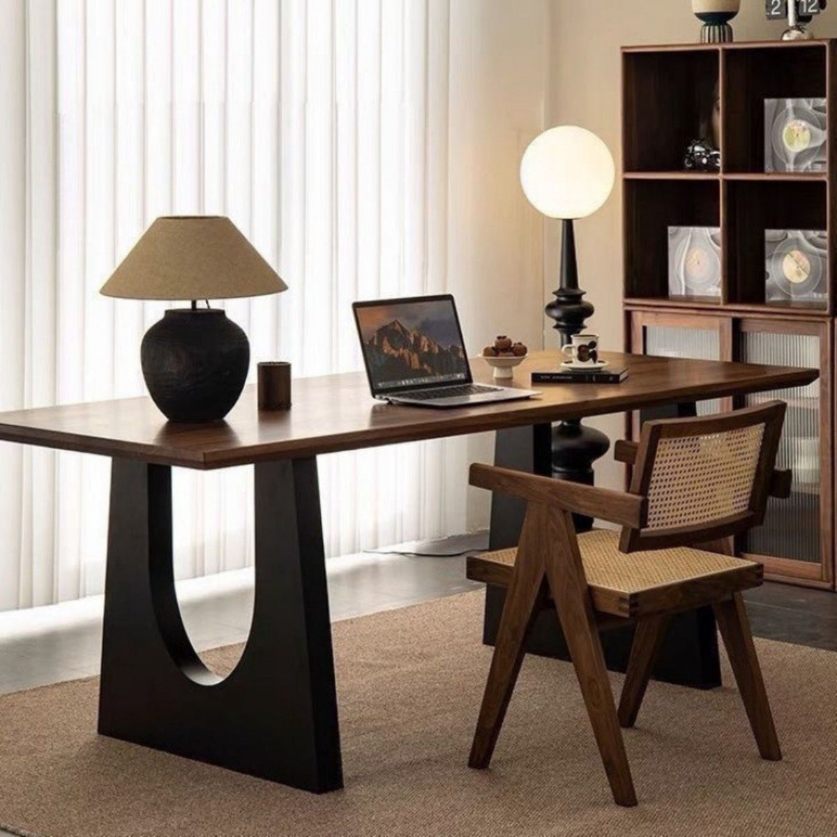 Solid Wood Dining Table Multi-Functional Walnut Finish Table Sturdy Construction Contemporary Workspace Desk for Families, Homeowners, Study, Kitchen