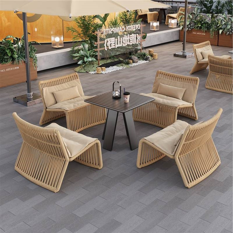 Outdoor Rattan Sofa Set with Umbrella, U-Shape, Aluminum and Iron Frame