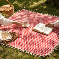 Red Plaid Picnic Blanket Outdoor Camping Mat Moisture-proof Thickened Fabric Pad
