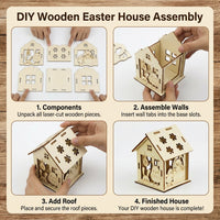8 Sets DIY Wooden Easter House Kit, Assembly 3D Puzzles with Bunny Chick Egg Design, Unfinished Wood Craft Model for Children Family Arts and Crafts Home Decoration