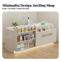 Shop Front Counter Easy to Clean Retail Counter with Display Shelves Wear-Resistant Modern Store Welcome Desk for Retailers, Pharmacy, Boutique, Cafe
