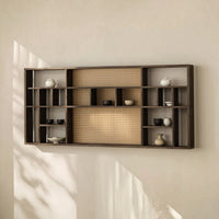 Tea-Room Display Rack Woven Rattan-Style Wooden Display Shelf Space-Saving