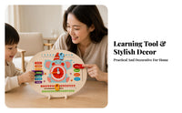 Printed English Labels Calendar Clock Board Movable Hands Clock Calendar Board Sliding Pieces Teaching Aid Colorful for Preschoolers, Children, Teachers, Classroom