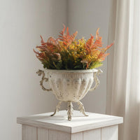 French Style Trophy Vase Ornate Handles Trophy Vase Rustic Distressed Metal Planter for Tabletop