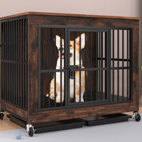 Dog Crate Furniture Flat Top Wood Metal Dog Crate Sturdy