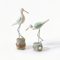 2 Pieces Bird Figurine Tabletop Sculpture with Pedestal Coastal Bird Statue for Desk