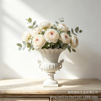 European Vintage Roman Column Vase White Relief Double Ear Tall Foot Resin Wedding Flower Arrangement Ornament