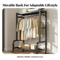 Large Capacity Freestanding Garment Rack with Shelves Stable Design Garment Rack with Shelf Heavy-Duty Freestanding Clothes Hanger Stand Easy Assembly for Students, Homeowners, Bedroom, Dorm Room, Apartment, Entryway