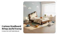 Cartoon design Upholstered Single Bed with Crown Headboard Modern Minimalist Look Princess Crown Bed Soft Padded Frame children's Furniture Anti-Collision Design for Toddlers, Parents, Bedroom, Nursery, Playroom, Guest Room