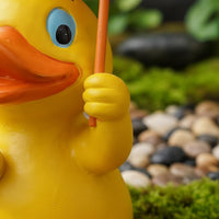 Resin Duck Statue with Umbrella Weather Resistant Fishing Duck Figurine
