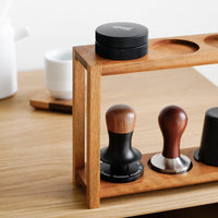 Coffee Tool Storage Rack Walnut Solid Wood Tamper and Distributor Double-Layer Organizer for Bar Counter
