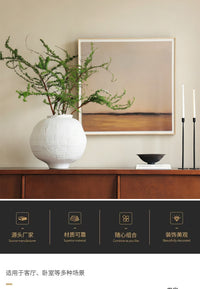 Wabi-Sabi Style White Round Vase for Flower Arrangements, Decorative Piece for Model Rooms, Homestays, Living Rooms, Dining Rooms, Entryways, Dried Fl