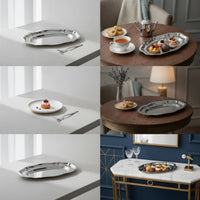 Oval Serving Tray Smooth Mirror Finish Tray with Rim Low Profile Oval Serving Platter for Afternoon Tea, Home Entertaining