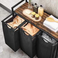 Laundry Sorter with Shelf Industrial Basket Rustic for Bathroom
