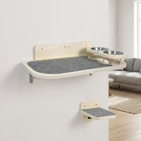Cat Hammock Wall Mounted Wood Shelf with Feeder, Minimalist Style Bed for Indoor Cats, Single Piece Climbing Sleeping Station for Large Pets