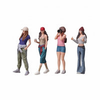 4 Pieces 1:64 Resin Figure Set Small Group Street-Style Female Figures Miniature Standing Figures for Diorama Scenes
