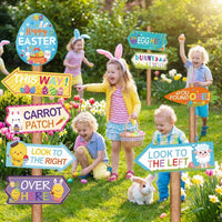 Easter Egg Search Yard Signs Weather Resistant Easter Egg Search Sign Set Sturdy Bunny Trail Yard Stake for Yard, Lawn