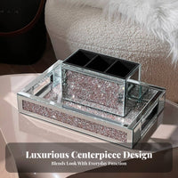 Mirrored Rhinestone Platter Multi-Purpose Crystal-Beaded Mirrored Tray for Women