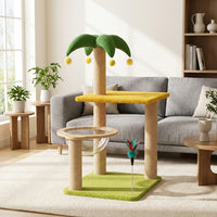 Coconut Tree Cat Climber Activity Centre with Round Base, Sisal Rope Scratching Tree Indoor Playhouse for Adult Cats