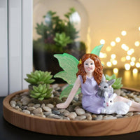 Girl and Hare Figurine Fantasy Style Micro Landscape Ornament Detailed Sculpture Pot Decoration