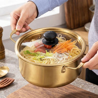 Milk Pan for Home Office and Dorm Room Cooking, 410 Stainless Steel Noodle Pot with Utensils, Handheld Soup Pot, Korean Style Noodle Cooker