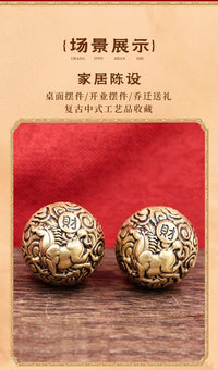 黄铜马上发财实心核桃把玩铜核桃摆件核桃铜器工艺品家居摆件批发