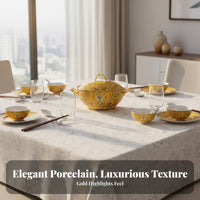 Elegant Bone China Bowl, Gold Rim Enamel, Chinese Style Dinnerware Set, Household Gift, Large and Small Bowls, Soup Pasta Bowl