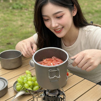 纯钛蒸饭器大容量纯钛微压锅户外露营炊具套锅便携家用野营煮茶