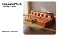Solid Wood Storage Sofa Four-Season Use Chinese Design Couch Set Dense Foam Walnut Sectional Couch for Families, Adults, Home Entertainment Space