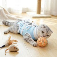 Cat Recovery Suit with Tie Straps, Round Neck Post Surgery Cat Suit for Anti Licking, Breathable Spay and Neuter Suit for After Surgery Care