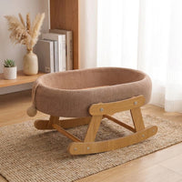 Elevated Cat Bed Rocker Lounger, Wood Frame Oval Basket for Indoor Cats, Universal Season Breathable Silicone Mat for Sleeping and Playing Use