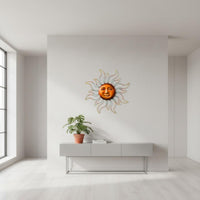 Radiating Sun Wall Art Flat Iron Sun Ornament Hanging for Living Room, Entryway