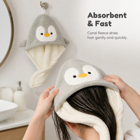 Coral Fleece Hair Drying Cap, Super Absorbent Turban Towel for Quick Dry, Soft Cartoon Design
