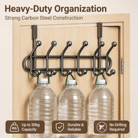 No-Drill Over Door Hanger, 2-Layer Over Door Hook Rack, Gunmetal Grey Carbon Steel for Coats Bags, Minimalist Powder-Coated Over Door Hook