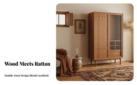 Wabi-Sabi aesthetic unrestrictedstanding Wardrobe with Woven Doors Nordic Design Two-Door Woven Armoire Vintage Look Bedroom Furniture Natural Aesthetic for Homestay Owners, Homeowners, Interior Designers, Guest Room, Entryway