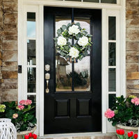 Artificial White Rose and Eucalyptus Wreath for Home Door Wall Decor