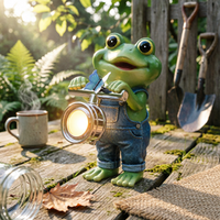 Frog on Bike Figurine Resin Craft Yard Ornament Automatic Dusk to Dawn Outdoor Decor for Balcony